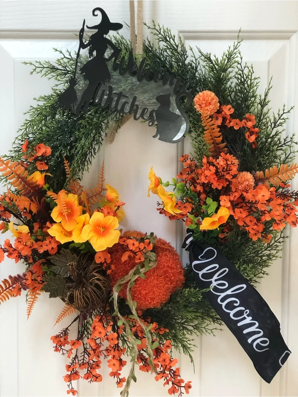 Autumn Orange & Green 'Welcome' Holiday Door Wreath